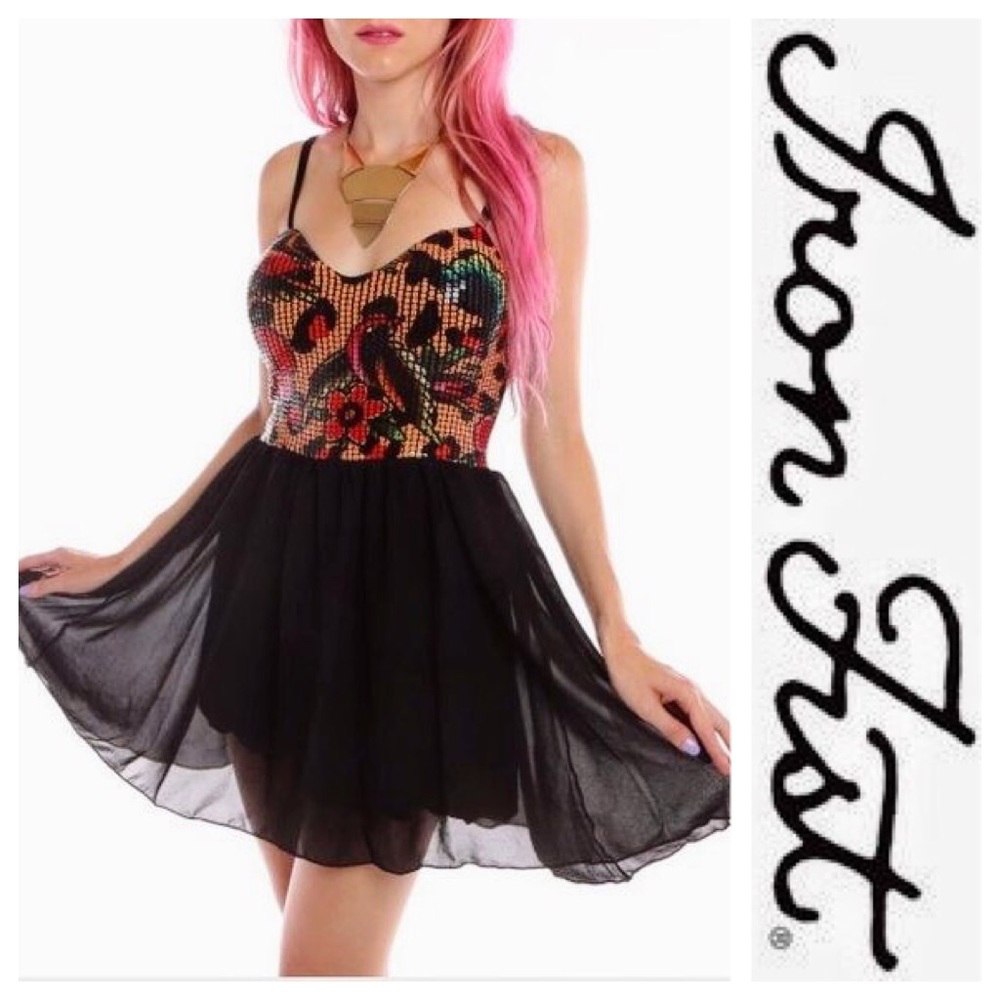 NWOT Iron Fist Tattoo inspired rose Swallow dress